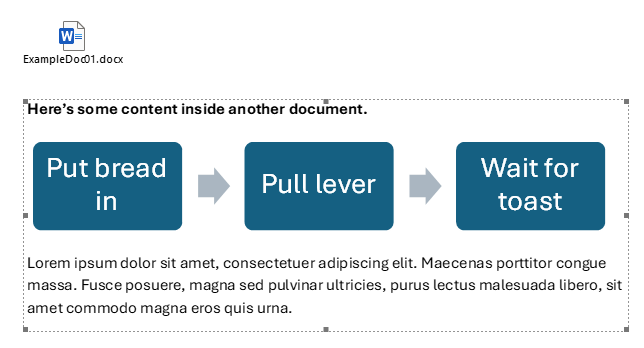 An OLE object icon and visual content in a Word document